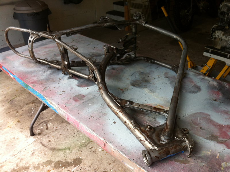 The frame stripped and ready for the wire wheel